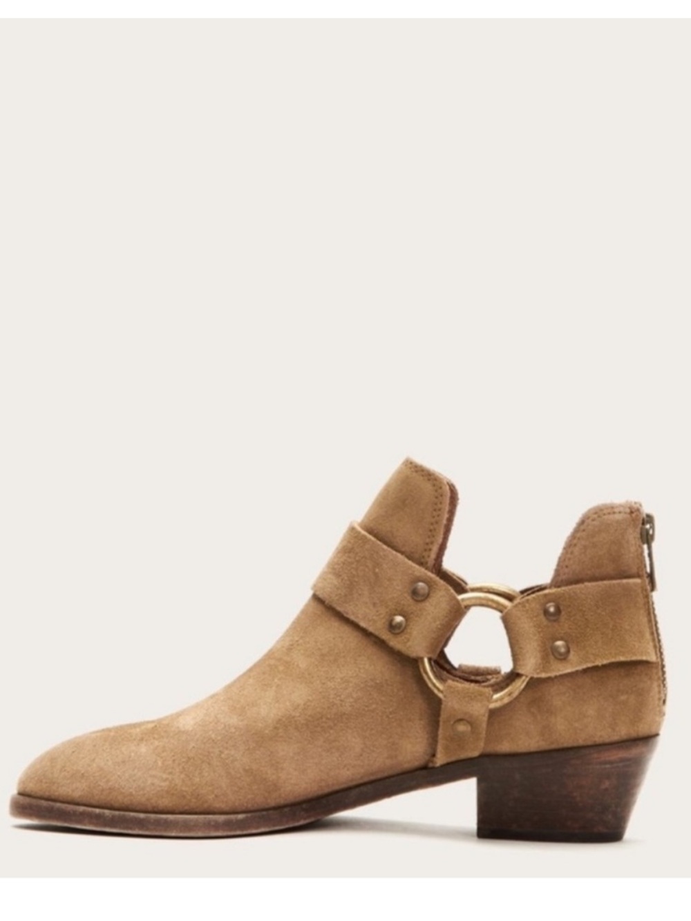 Frye Ray Suede Leather Harness Ankle Booties Sage Tan 8.5m